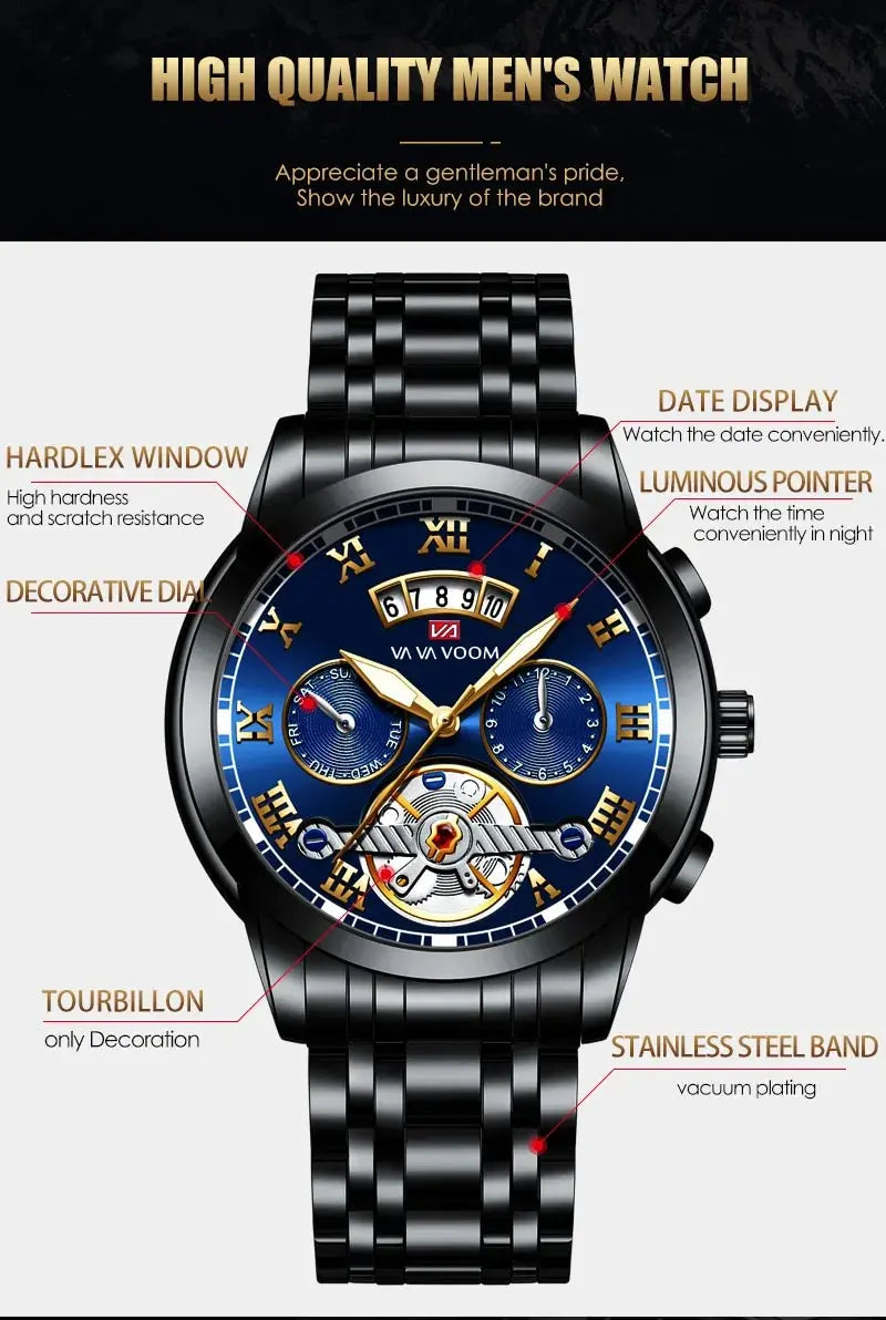 RIVORA™ Luminaire Steel – Luxury Luminous Quartz Watch (Waterproof 3ATM, Stainless Steel Elite Edition)