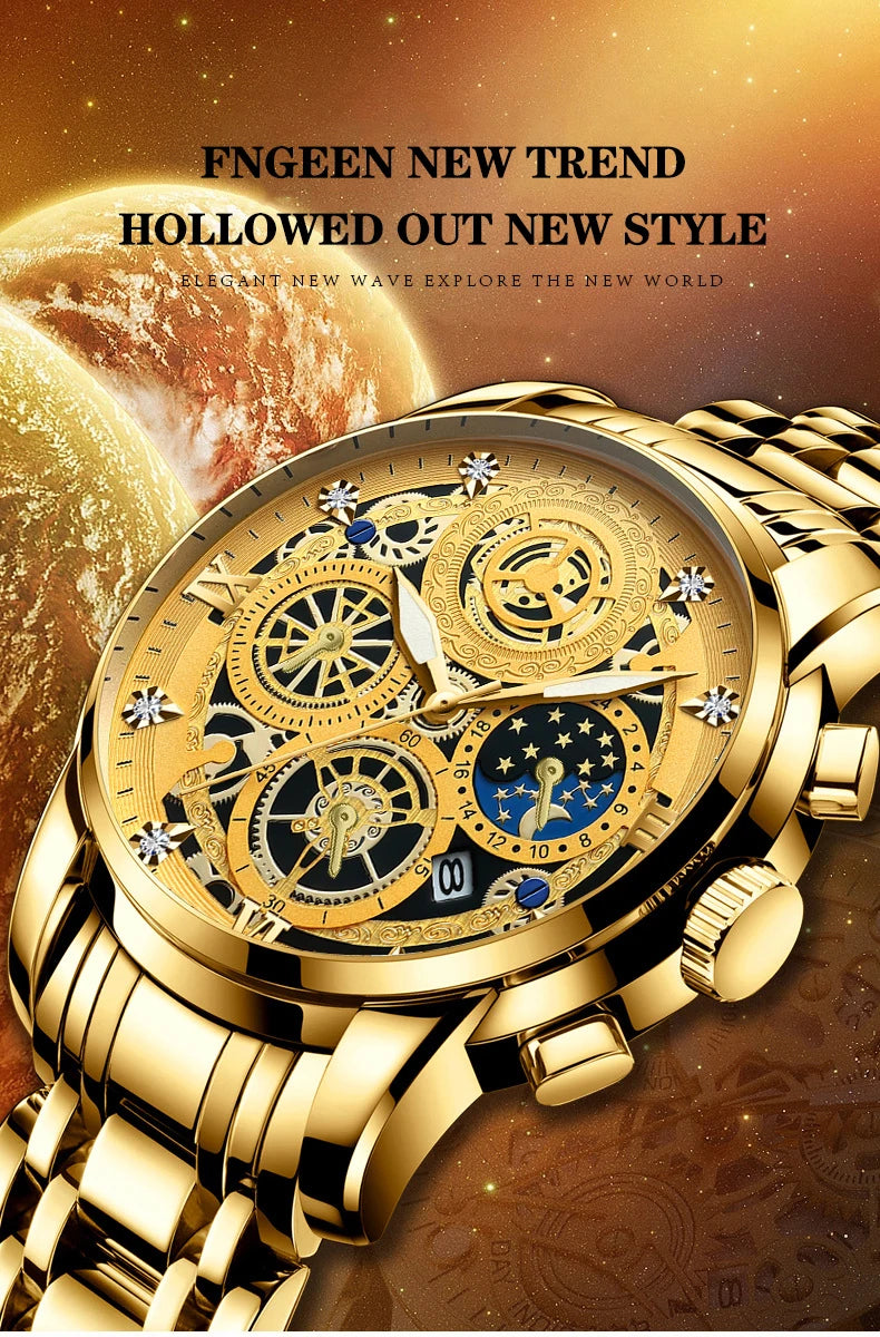 RIVORA| BINBOND Gold Classic Watch- Luxury Minimal Statement Timepiece