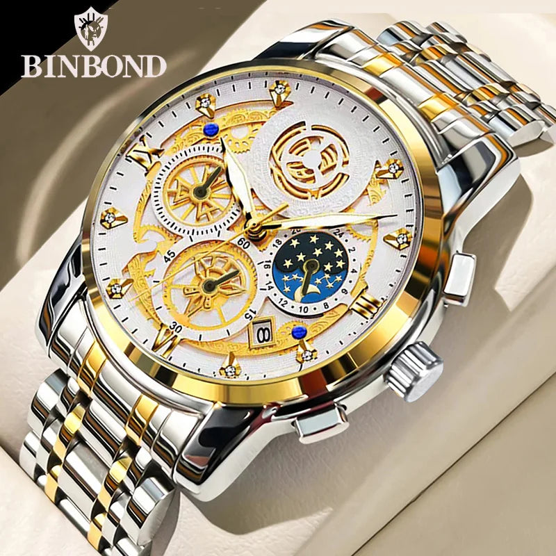 RIVORA| BINBOND Gold Classic Watch- Luxury Minimal Statement Timepiece