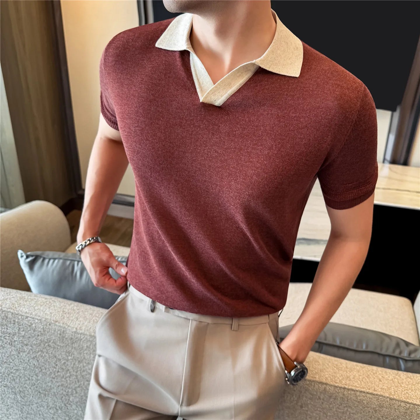 RIVORA™ Summer Knit Relaxed Fit Shirt — Minimal Solid Stretch Casual Wear