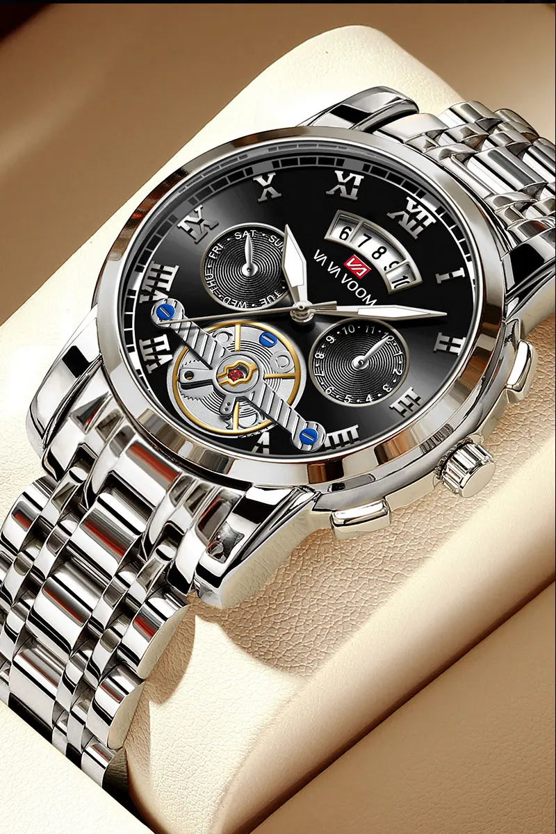 RIVORA™ Luminaire Steel – Luxury Luminous Quartz Watch (Waterproof 3ATM, Stainless Steel Elite Edition)