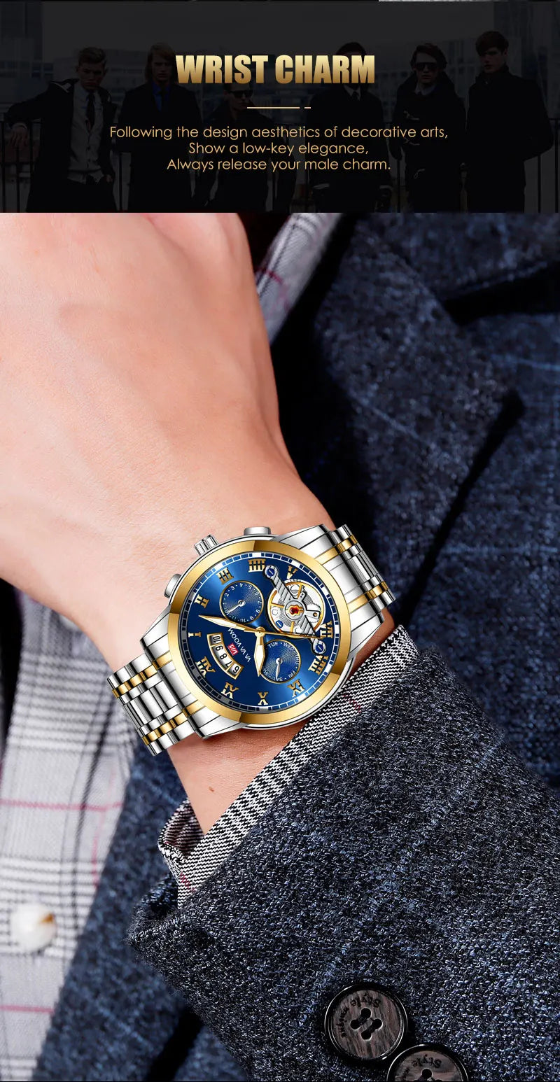 RIVORA™ Luminaire Steel – Luxury Luminous Quartz Watch (Waterproof 3ATM, Stainless Steel Elite Edition)