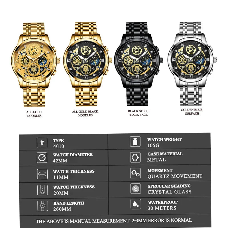RIVORA| BINBOND Gold Classic Watch- Luxury Minimal Statement Timepiece