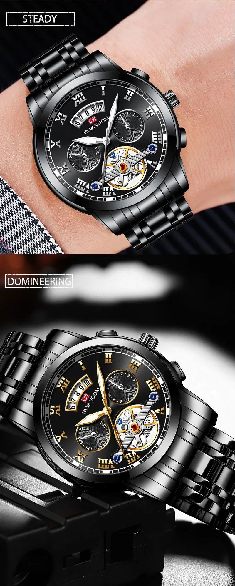 RIVORA™ Luminaire Steel – Luxury Luminous Quartz Watch (Waterproof 3ATM, Stainless Steel Elite Edition)