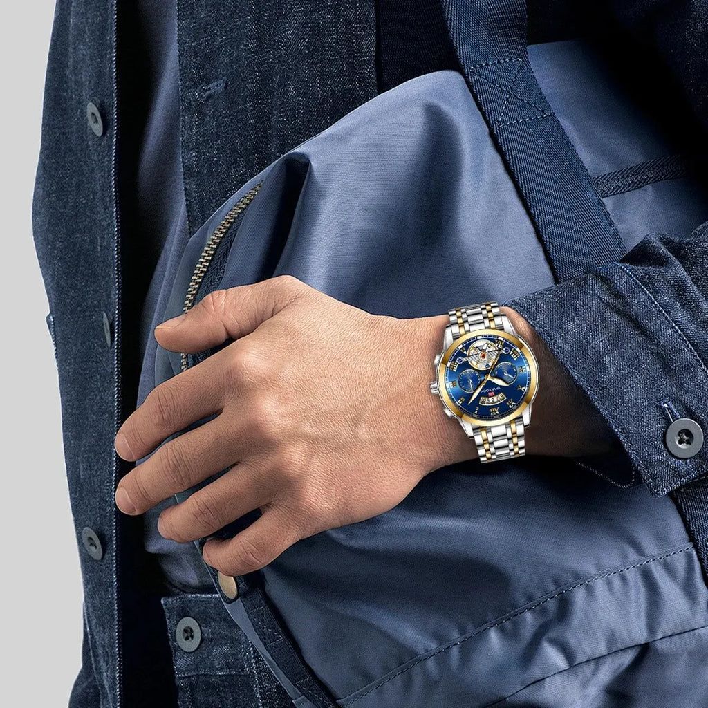 RIVORA™ Luminaire Steel – Luxury Luminous Quartz Watch (Waterproof 3ATM, Stainless Steel Elite Edition)