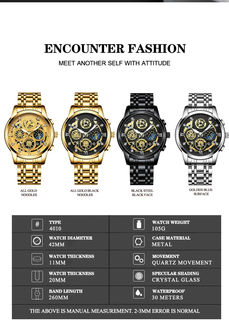 RIVORA| BINBOND Gold Classic Watch- Luxury Minimal Statement Timepiece