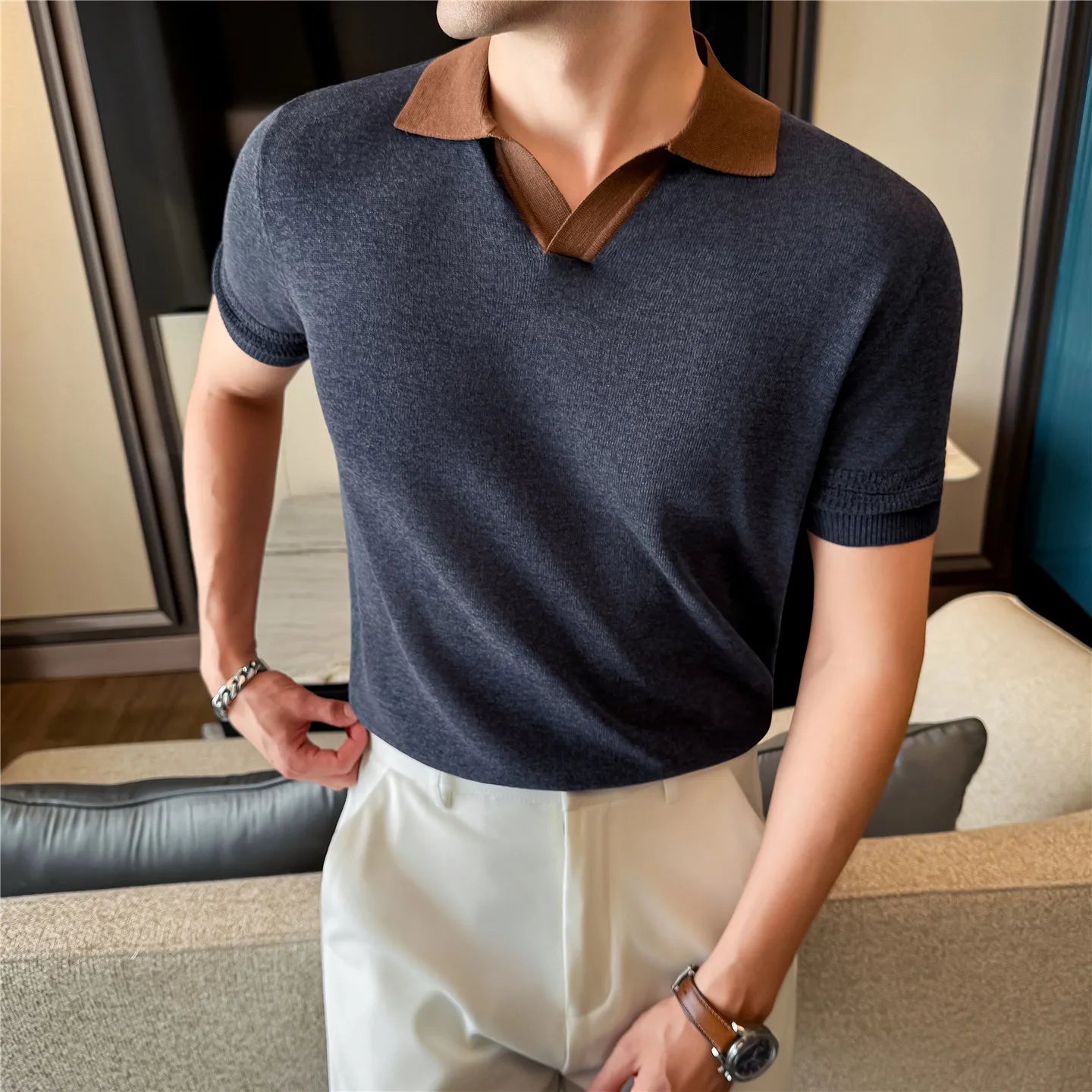 RIVORA™ Summer Knit Relaxed Fit Shirt — Minimal Solid Stretch Casual Wear