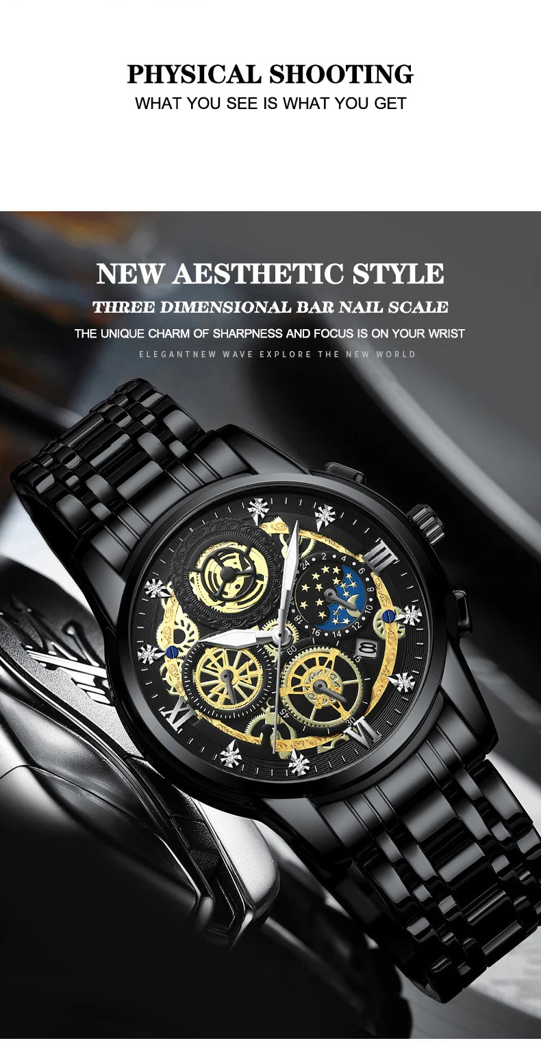 RIVORA| BINBOND Gold Classic Watch- Luxury Minimal Statement Timepiece