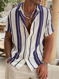 Men's Hawaiian Striped 3D Print Shirt Vacation Tops Short Sleeve Button Single Breasted Beach Shirt Lapel Men Blouse Breathable
