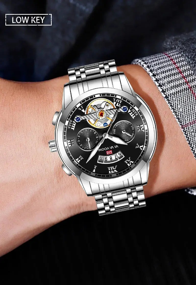 RIVORA™ Luminaire Steel – Luxury Luminous Quartz Watch (Waterproof 3ATM, Stainless Steel Elite Edition)