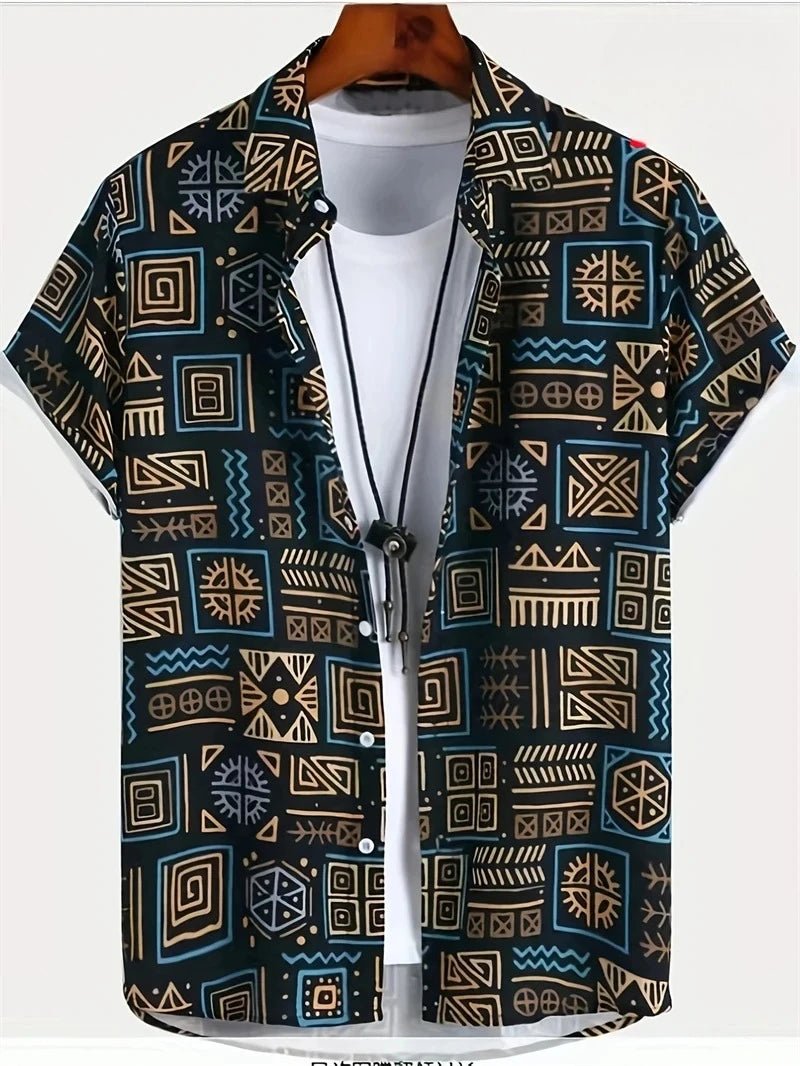 Hawaii Shirts for Men 3D Paisley Graphic Short-sleeved T-shirt Casual Lapel Buttons Male Tops Summer Oversized Bohemian Man Tees