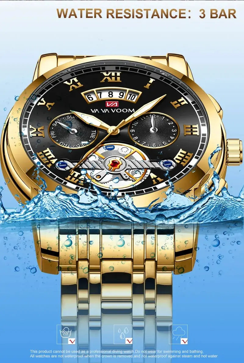 RIVORA™ Luminaire Steel – Luxury Luminous Quartz Watch (Waterproof 3ATM, Stainless Steel Elite Edition)