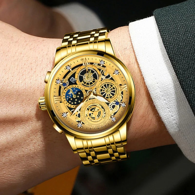 RIVORA| BINBOND Gold Classic Watch- Luxury Minimal Statement Timepiece
