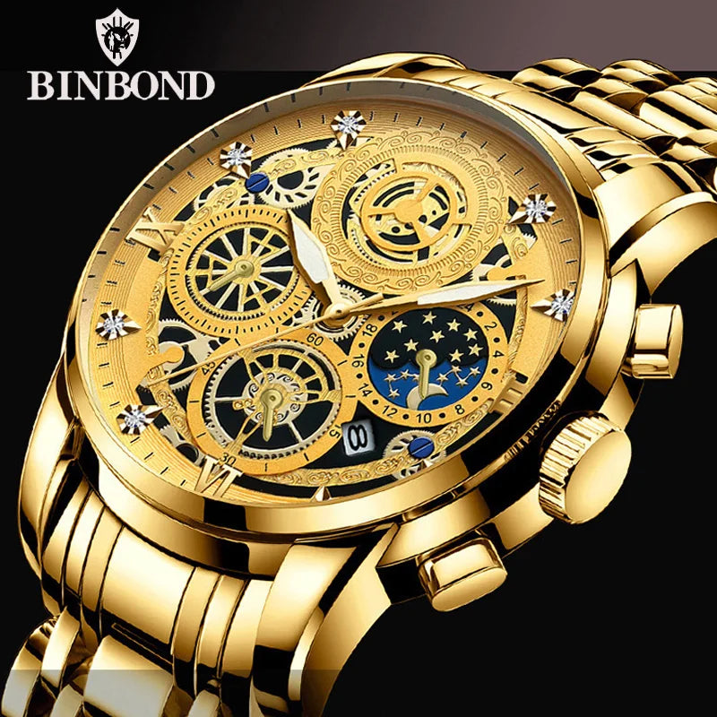 RIVORA| BINBOND Gold Classic Watch- Luxury Minimal Statement Timepiece