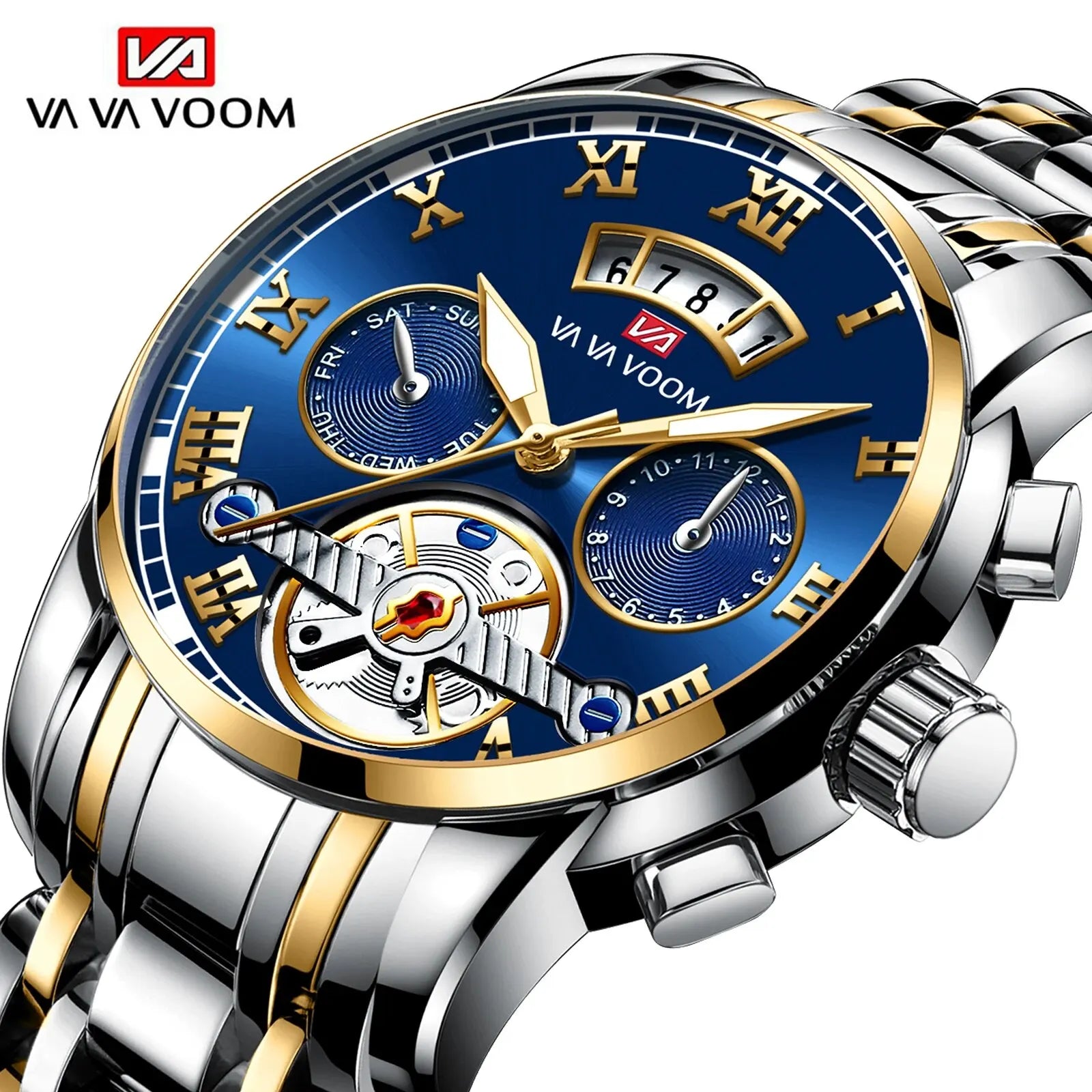 RIVORA™ Luminaire Steel – Luxury Luminous Quartz Watch (Waterproof 3ATM, Stainless Steel Elite Edition)