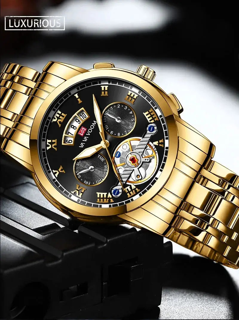 RIVORA™ Luminaire Steel – Luxury Luminous Quartz Watch (Waterproof 3ATM, Stainless Steel Elite Edition)