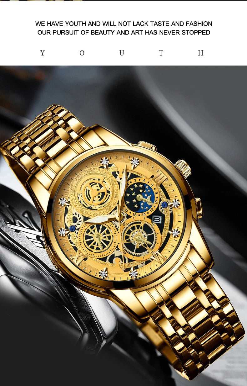 RIVORA| BINBOND Gold Classic Watch- Luxury Minimal Statement Timepiece