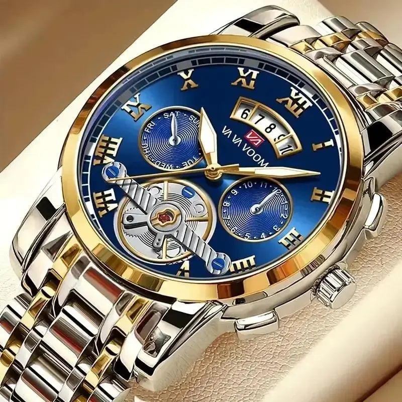 RIVORA™ Luminaire Steel – Luxury Luminous Quartz Watch (Waterproof 3ATM, Stainless Steel Elite Edition)