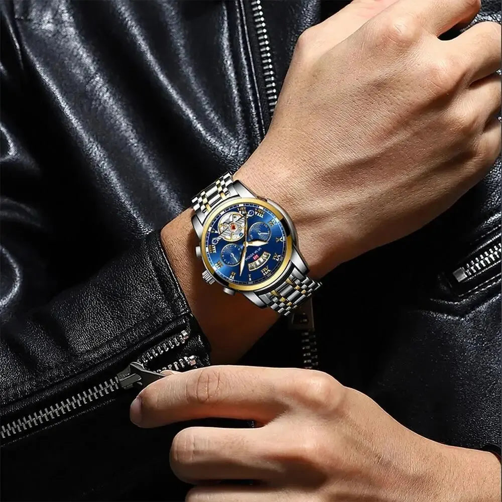 RIVORA™ Luminaire Steel – Luxury Luminous Quartz Watch (Waterproof 3ATM, Stainless Steel Elite Edition)