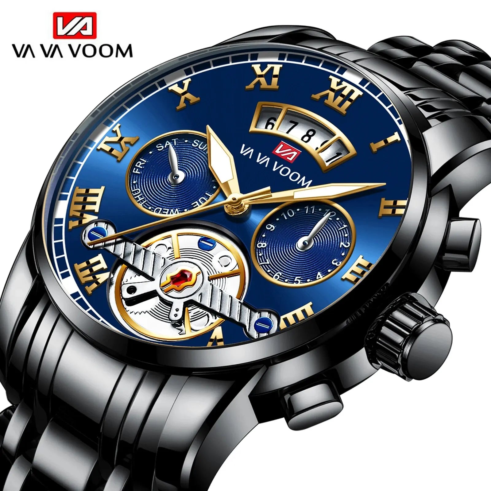 RIVORA™ Luminaire Steel – Luxury Luminous Quartz Watch (Waterproof 3ATM, Stainless Steel Elite Edition)