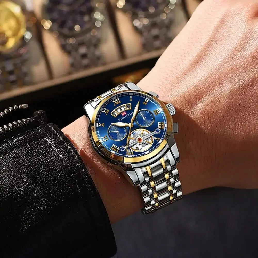 RIVORA™ Luminaire Steel – Luxury Luminous Quartz Watch (Waterproof 3ATM, Stainless Steel Elite Edition)