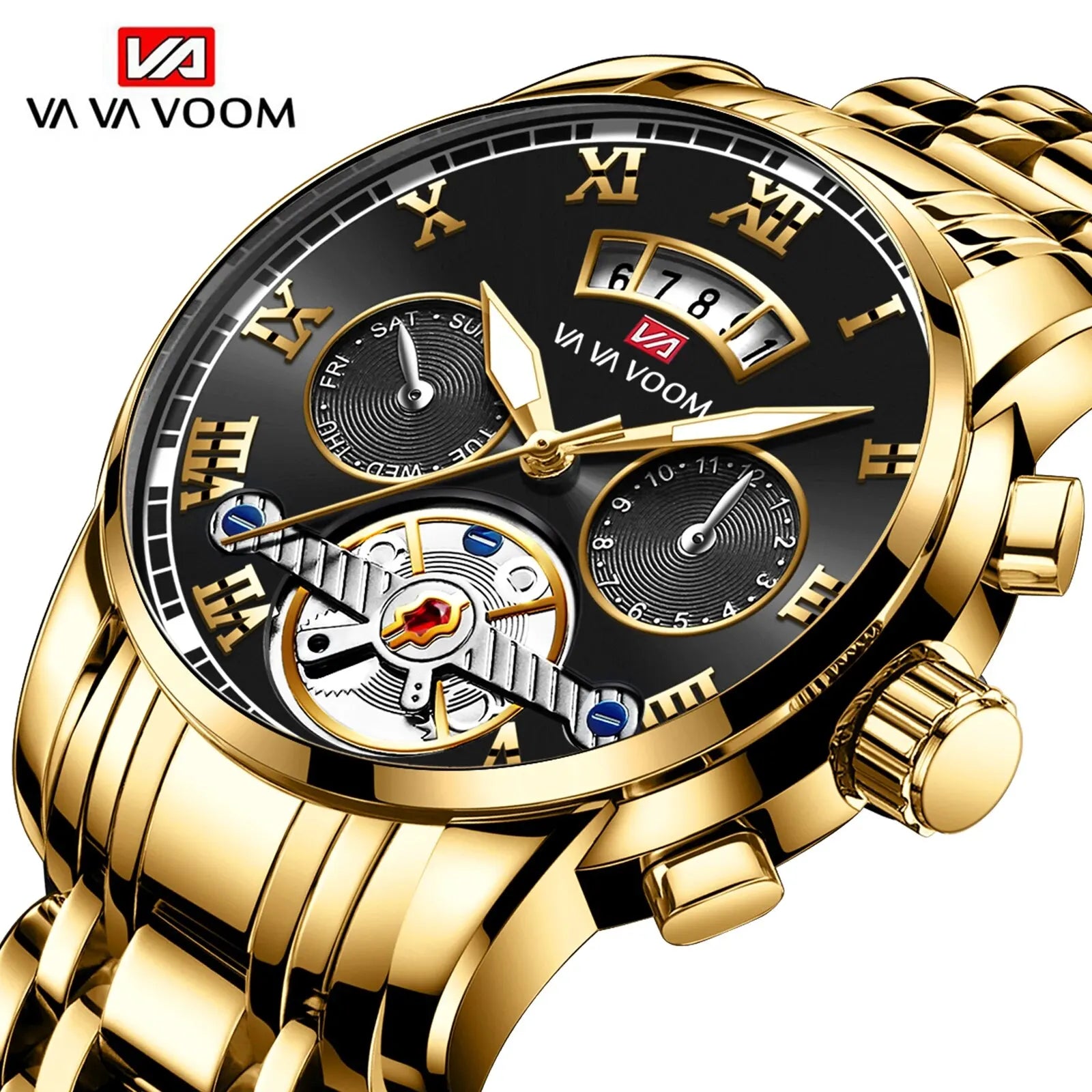 RIVORA™ Luminaire Steel – Luxury Luminous Quartz Watch (Waterproof 3ATM, Stainless Steel Elite Edition)