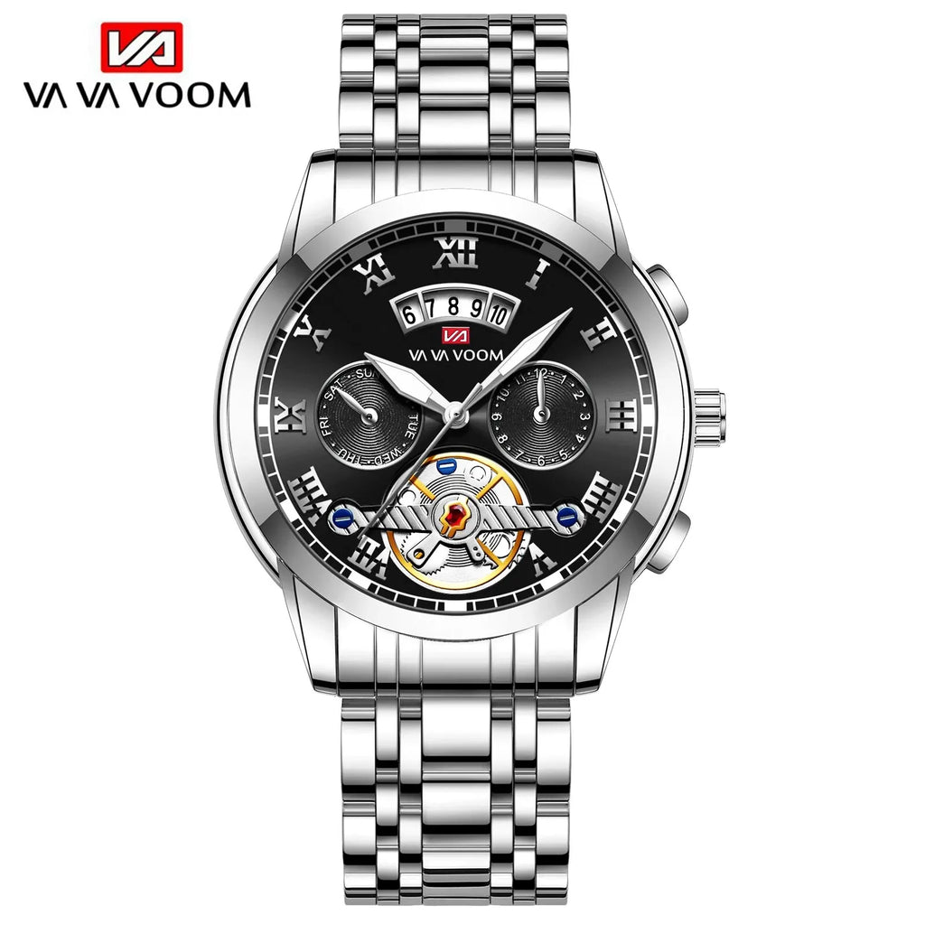 RIVORA™ Luminaire Steel – Luxury Luminous Quartz Watch (Waterproof 3ATM, Stainless Steel Elite Edition)