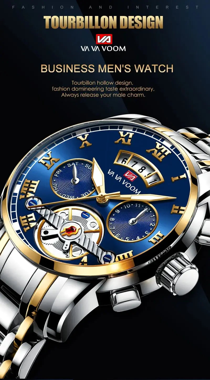 RIVORA™ Luminaire Steel – Luxury Luminous Quartz Watch (Waterproof 3ATM, Stainless Steel Elite Edition)