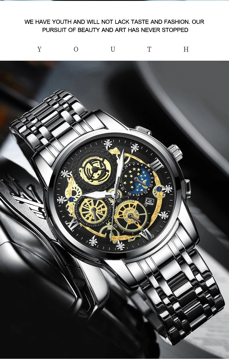 RIVORA| BINBOND Gold Classic Watch- Luxury Minimal Statement Timepiece