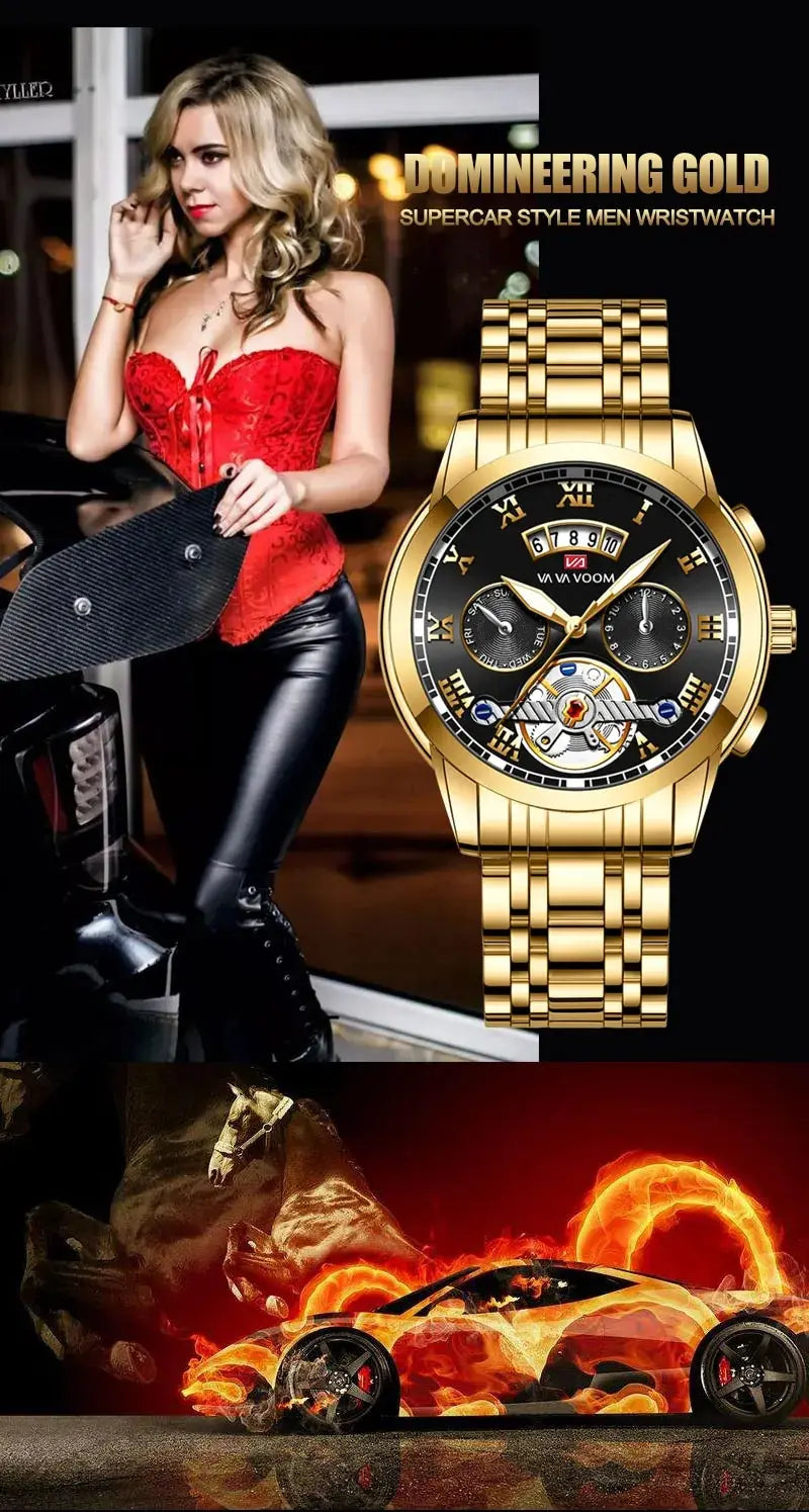 RIVORA™ Luminaire Steel – Luxury Luminous Quartz Watch (Waterproof 3ATM, Stainless Steel Elite Edition)