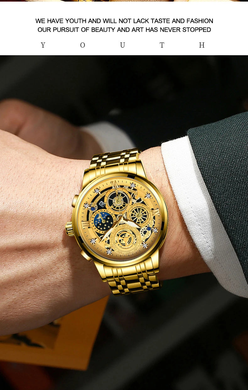 RIVORA| BINBOND Gold Classic Watch- Luxury Minimal Statement Timepiece