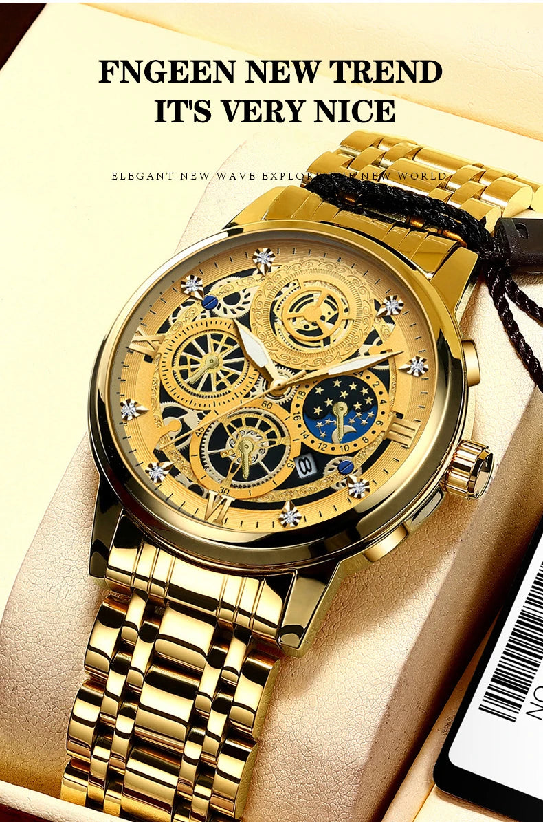 RIVORA| BINBOND Gold Classic Watch- Luxury Minimal Statement Timepiece