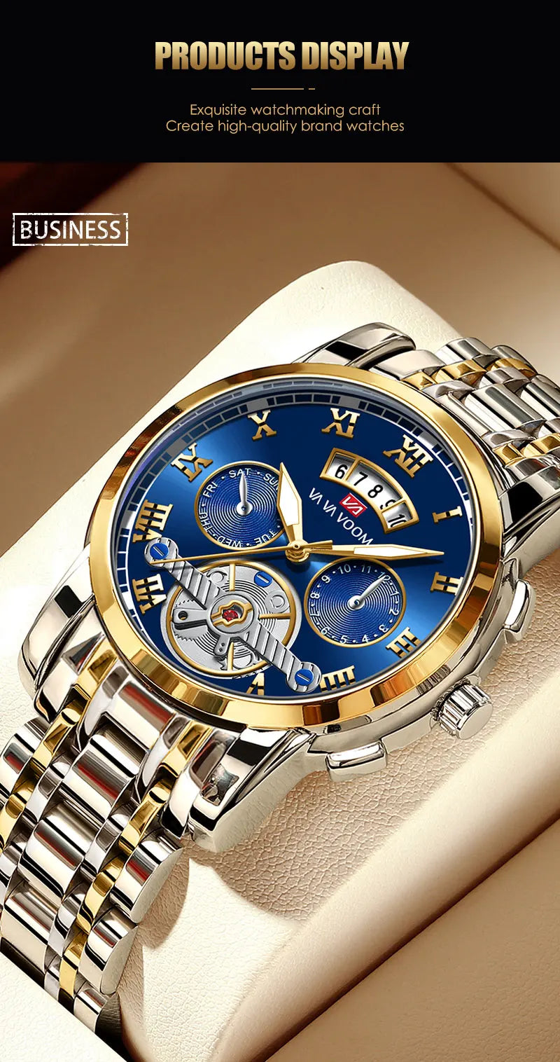 RIVORA™ Luminaire Steel – Luxury Luminous Quartz Watch (Waterproof 3ATM, Stainless Steel Elite Edition)