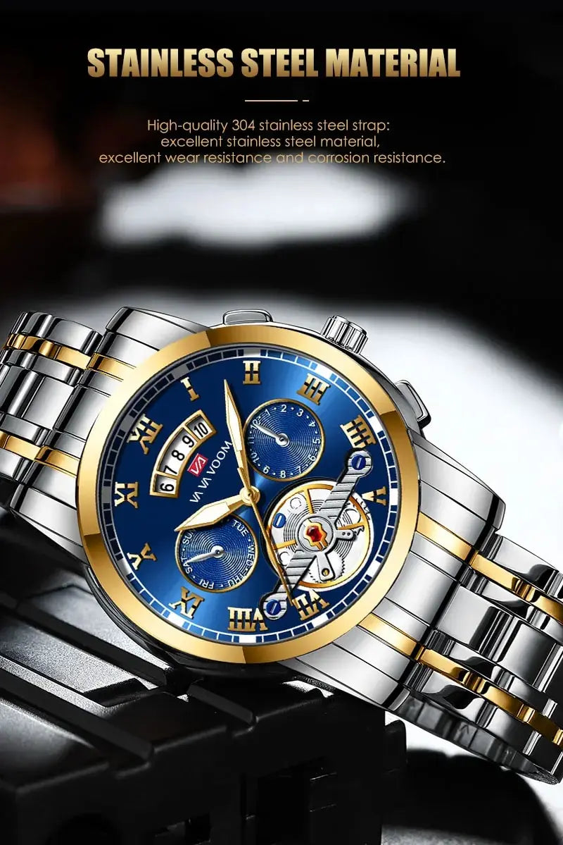 RIVORA™ Luminaire Steel – Luxury Luminous Quartz Watch (Waterproof 3ATM, Stainless Steel Elite Edition)