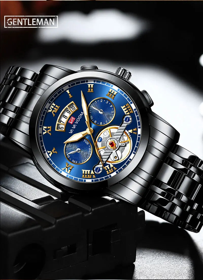 RIVORA™ Luminaire Steel – Luxury Luminous Quartz Watch (Waterproof 3ATM, Stainless Steel Elite Edition)