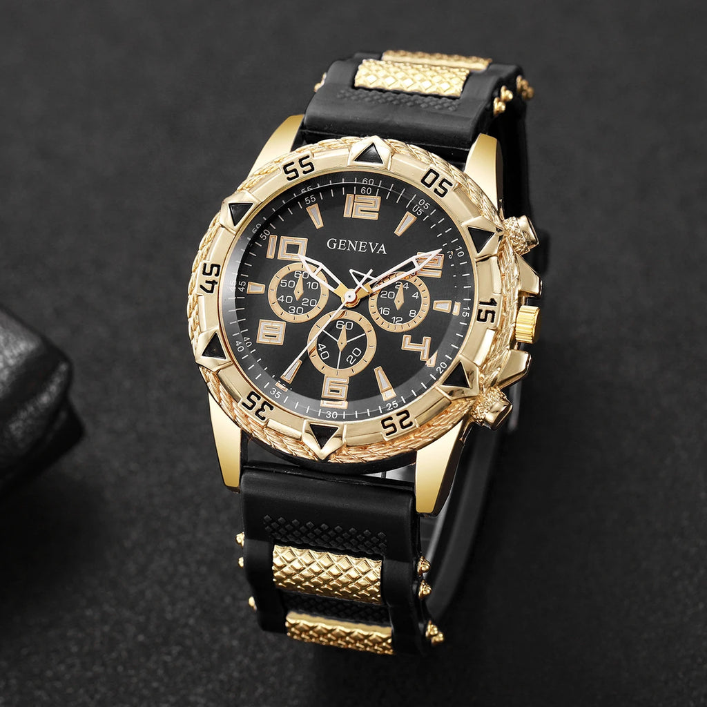 Luxury Arabic Dial Men Business Quartz Watch Fashion Silicone Strap Wristwatch For Man Clock Reloj Hombre (Without Box)