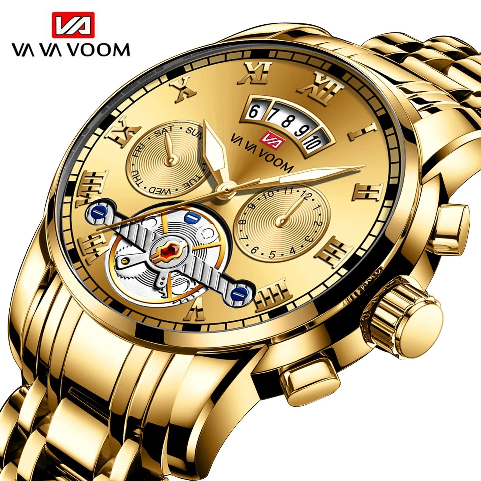 RIVORA™ Luminaire Steel – Luxury Luminous Quartz Watch (Waterproof 3ATM, Stainless Steel Elite Edition)
